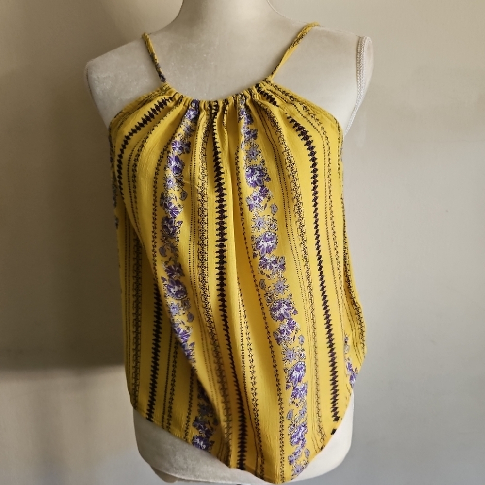 La Miel Yellow Floral Print Tank Top Size Small